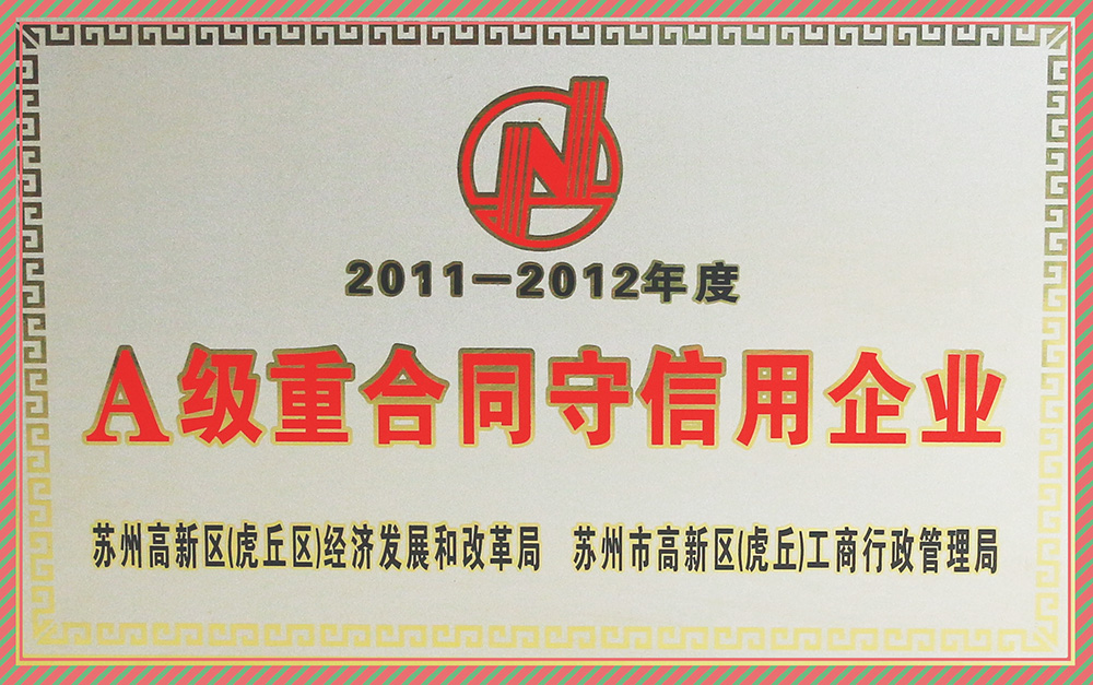 A級(jí)重合同守信用企業(yè)證書